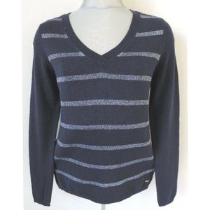 Tommy Hilfiger Women's Wool Blend Striped Sweater, Navy Blue